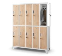 Jan Nowak Casier vestiaire 5B2A Armoire Metallique 10 Compartiments revêtement en Poudre 172 cm x 136 cm x 45 cm (Blanc/Imitation Bois)