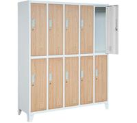 Jan Nowak Casier vestiaire Armoire Metallique 10 Compartiments revêtement en Poudre 172 x 136 x 45 cm Blanc/Imitation Bois