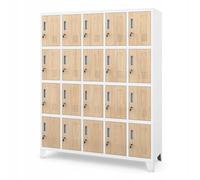 Jan Nowak Domator Casier Vestiaire 5B4A Armoire Metallique avec 20 Compartiments Revêtement en Poudre 172 cm x 136 cm x 45 cm (Blanc-Bois)