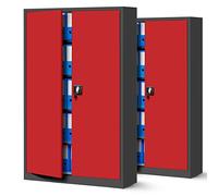 Jan Nowak by Domator24 Set de 2 Armoire de Bureau Métallique C001II 4 Etagères Tôle d'acier Portes Battantes Verrouillable 185 cm x 115 cm x 40 cm (Anthracite/Rouge)