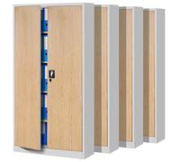 Jan Nowak Lot de 4 Armoires de Bureau Métalliques 4 Étagères 185x90x40 cm | Lot de 4 armoires en acier thermolaqué, 4 étagères réglables de 50 kg chacune, serrure 3 points, pour dossiers et classeurs.