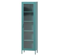 Jan Nowak Luigi Armoire vitrine à 1 Porte - 50 x 180 x 35 cm - 4 étagères réglables - Verre trempé - Montage Mural - Vitrine en Verre Debout - Armoire de Salon Scintillante - Marine