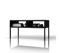 Jan Nowak MATTEO Table basse 900 x 450 x 450 mm Noir En tôle d'acier 2 compartiments de rangement ouverts Loft Revêtement en poudre Capacité de charge 40 kg Compact Pour bureau Salon Zone de réception