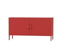 Jan Nowak Meuble TV Industriel Métal - Rosa - Table Television Salon 2 Portes, Fermeture magnétique silencieuse - Meuble de Rangement Salon, Banc TV - 115 x 59,5 x 40 cm - Rouge
