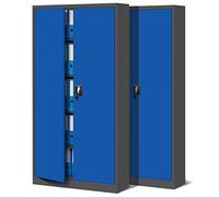Jan Nowak Set de 2 Armoire de Bureau métallique 4 étagères tôle d'acier revêtement en Poudre 185 cm x 90 cm x 40 cm (Anthracite/Bleu)