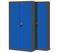 Jan Nowak Set de 2 Armoire de Bureau métallique 4 étagères tôle d'acier revêtement en Poudre 195 cm x 90 cm x 40 cm (Anthracite/Bleu)