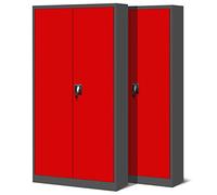 Jan Nowak Set de 2 Armoire de Bureau métallique 4 étagères tôle d'acier revêtement en Poudre 195 cm x 90 cm x 40 cm (Anthracite/Rouge)
