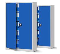 set de 2 armoires à dossiers XXL C001II Armoire de bureau métallique Portes battantes Tôle d'acier vernie par poudre 185 cm x 115 cm x 40 cm Couleur : Gris/Bleu