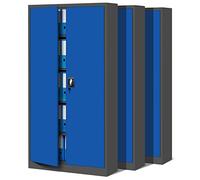 Jan Nowak Set de 3 Armoire de Bureau métallique 4 étagères tôle d'acier revêtement en Poudre 185 cm x 90 cm x 40 cm (Anthracite-Bleu)