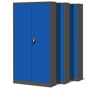 Jan Nowak Set de 3 Armoire de Bureau métallique 4 étagères tôle d'acier revêtement en Poudre 195 cm x 90 cm x 40 cm (Anthracite-Bleu)