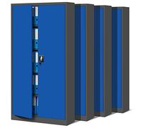 Jan Nowak Set de 4 Armoire de Bureau métallique 4 étagères tôle d'acier revêtement en Poudre 185 cm x 90 cm x 40 cm (Anthracite/Bleu)