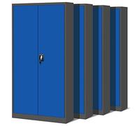Jan Nowak Set de 4 Armoire de Bureau métallique 4 étagères tôle d'acier revêtement en Poudre 195 cm x 90 cm x 40 cm (Anthracite/Bleu)