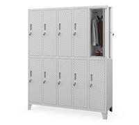 Armoire vestiaire, casier, armoire à casiers, armoire métallique à 10 compartiments, avec porte-étiquettes, fentes de ventilation, revêtement par poudre, perforée, dimensions : 172x136x45 cm, couleur 