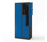 Armoire de rangement Jan Nowak Z02, modèle avec 4 compartiments, casier vestiaire, armoire métallique, porte battante, fentes de ventilation, revêtement par poudre. Dimensions : 185 cm x 80 cm x 45 cm