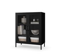 Jan Nowak Vitrine d'Exposition en Métal - GINA - Étagères Réglables, Fixation Murale, Verre Trempé - Meuble de Rangement pour Salle de Séjour, Maison, Intérieur - 80 x 101,5 x 40 cm - Noir