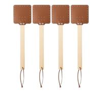 Janasiba Lot de 4 tapettes à mouches en cuir de 17,3 cm - Longue tapette à mouches manuelle - Avec poignée en bois