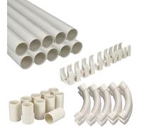 Jandei - Lot de 10 tubes pour câbles PVC rigide blanc longueur 1 mètre diamètre 32 mm. Gaine de câble avec agrafes de fixation, manchons et courbes de raccordement.