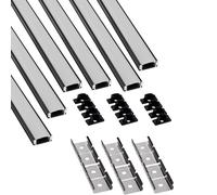 JANDEI - Lot de 6 Profilés en Aluminium en Sections de 1 Mètre pour l'Installation de Rubans LED, Diffuseur Blanc Semi-Transparent, Comprend des Accessoires (Noir, Profil de surface)