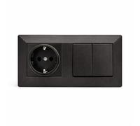Jandei - Prise Schuko 2P+T 16 A et double interrupteur commutateur, 230 V, décoration murale intérieure, facile à installer, avec cadre et mécanisme, polycarbonate noir