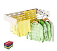JANDTEK Étendoir à Linge Mural Rabattable Extensible Rétractable 80 cm avec 24 Pinces - Séchoir Linge Mural Antirouille Intérieur Extérieur Gain de Place