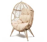 Concept Usine – Fauteuil œuf sur pied Jane – Résine beige effet rotin – Coussin moelleux