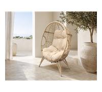 Jane fauteuil œuf sur pied en résine beige effet rotin
