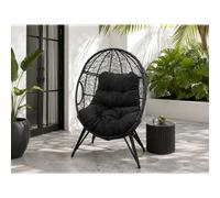 Jane fauteuil œuf sur pied en résine noir effet rotin