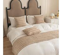 JANEMUA Chemin De Lit, Couvre-lit en Jacquard De Coton Et Lin, Jeté De Canapé Texturé, Uni Et Doux, pour Lit Queen Size Et King Size-white1||45 * 180cm for 1.2m Bed