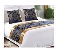 JANEMUA Home Travers De Lit Doux Et Agréable À La Peau, Écharpe Et Taie d'oreiller en Jacquard, Couvre-lit D'hôtel Et De Maison D'hôtes-Dark Blue||50X210cm for 1.5m Bed