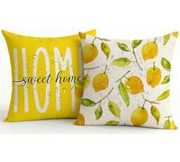 JANGYUHH Housse de Coussin Extérieur 50x50cm, Imperméable Anti-Taches, Lot de 2, Double Face, Motif Sweet Home Citrons Frais, sans Décoloration, Lavable, pour Jardin