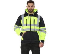 Janisramone® Homme Veste Haute Visibilité, Patch de Contraste Pull Over Sweat Polaire Homme, Sweat Homme Capuche Zippé Veste de Travail Homme Chantier