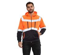 Janisramone® Homme Veste Haute Visibilité, Patch de Contraste Pull Over Sweat Polaire Homme, Sweat Homme Capuche Zippé Veste de Travail Homme Chantier