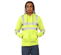 Janisramone® Homme Veste Haute Visibilité, Polaire Sweat à Capuche Zippé Homme Travail Veste, Securite avec Poches Réfléchissante Sweatshirt à Capuche Chantier