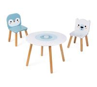 Janod Table et 2 chaises Banquise J09650 – en bois, table ronde, pot à crayons amovible, 3–6 ans