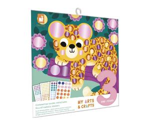 Janod Kit de stickers ronds métalliques Animaux - 4 tableaux 20x20 cm