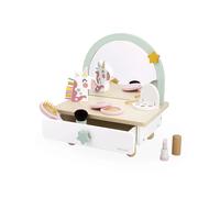 Janod - Coiffeuse de table Licorne - Miroir, tiroir, brosse et 6 accessoires - Blanc, Dès 3 ans