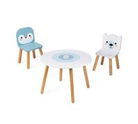 Janod Table et 2 chaises Banquise J09650 – en bois, table ronde, pot à crayons amovible, 3–6 ans