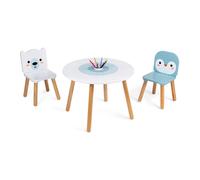 Janod Table et 2 chaises Banquise J09650 – en bois, table ronde, pot à crayons amovible, 3–6 ans