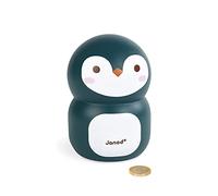 Janod - Tirelire Enfant en Bois Manchot 15 cm - Décoration de Chambre Enfant - Dès 3 ans, J04650, Bleu Nuit/Blanc