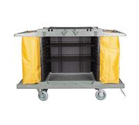 Jantex Chariot de nettoyage, gris et jaune, polypropylène, 990 (H) × 1460 (L) × 540 (P) mm, roues non marquantes, 2 roues freinées, 2 sacs en nylon lavables de 77 litres inclus, DL011