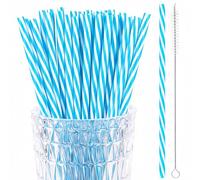 JANYUN Lot de 30 pailles bleues et blanches réutilisables avec brosse de nettoyage pour fête de la bière et cocktails