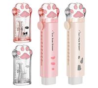 JANZU 4 PièCes Mignon Chat Patte Taille-Crayon et Patte de Chat en Forme de Gomme RéTractable Kawaii Taille-Crayon Chat Fournitures Scolaires