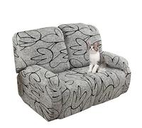 Jaotto Housse de Fauteuil Relax Extensible 2 Places, Housse de Fauteuil Relax Inclinable Electrique, Couverture de Chaise Canapé Relax avec Poche,Protecteur pour Fauteuil Inclinable,Style Gris