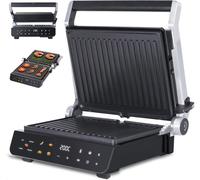JAP Integrill Gril Contact 2000W - 180º Plancha - Plaques amovibles compatibles lave vaisselle - Poignée toucher froid - Acier Inoxydable avec Noir