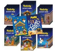 JAPBOR Mini livres de coloriage de Noël - Crèche de Noël en vrac | Lot de 24 feuilles colorées de jeu de Noël, sacs à friandises colorées, activités de peinture, loisirs créatifs