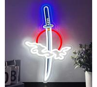 Japonaise Épée Enseigne Néon Pour Pièce Gaming Chambre D'Adolescent Bar,Katana Lumière Néon Cadeau Pour Fans D'Anime Et Amateurs De Samouraï,Éclairage LED Motif Nuage Alimenté Par USB(15.8"*9.9")