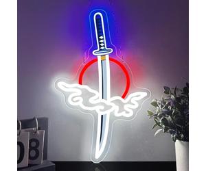 Japonaise Épée Enseigne Néon Pour Pièce Gaming Chambre D'Adolescent Bar,Katana Lumière Néon Cadeau Pour Fans D'Anime Et Amateurs De Samouraï,Éclairage LED Motif Nuage Alimenté Par USB(15.8"*9.9")