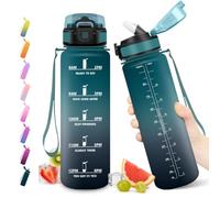 JAPORIA Bouteille 1L, Gourde avec Paille, Bouteille d'eau Marqueur de Temps, Étanche & Réutilisable, pour Bureau, Randonnée, Fitness