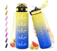 JAPORIA Bouteille d'eau 1L, Gourde Motivation avec Paille, Gourde Marqueur de Temps, Étanche et Réutilisable, pour l'École, Bureau, Vélo, Randonnée