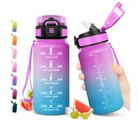 JAPORIA Gourde 500ml, Bouteille d'eau avec Marqueur de Temps, Gourde avec Paille, Étanche et Réutilisable, pour Bureau, Vélo, l'école, Randonnée, Extérieur, Sport